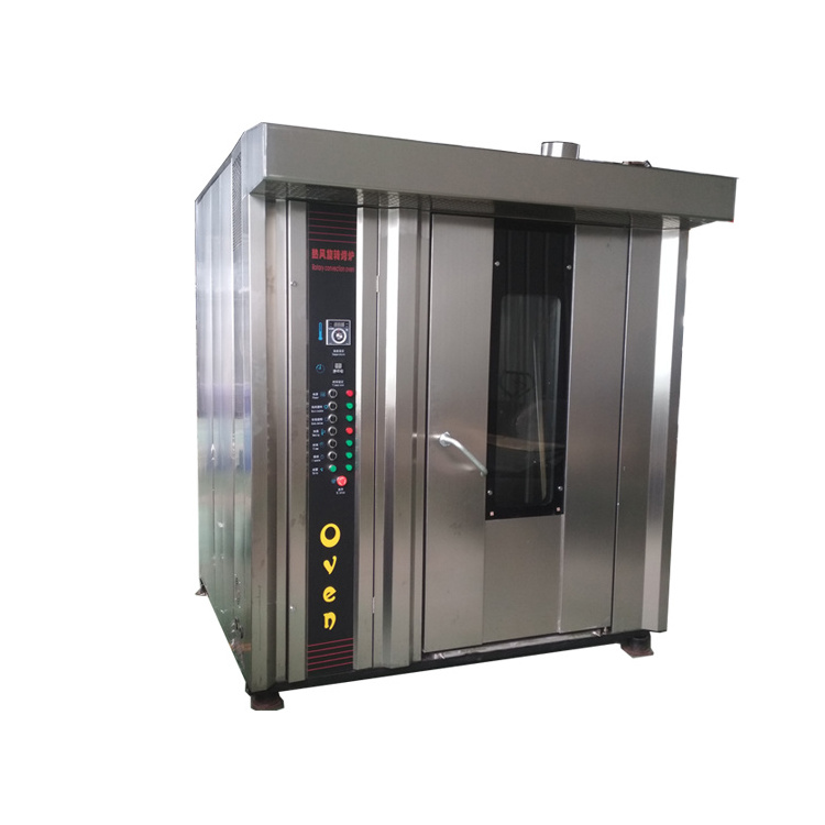 Professional Commercial Hot Air Rotary Bread Baking Rack Oven Bakery With 4 Trolley 64 Trays 32 Pans Rotary Oven