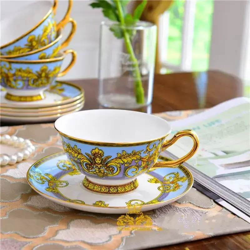 Custom logo ethiopian tea cup and saucer set 6 sets ethiopian coffee ceremony ceramic tea cup set ceramic coffee cup with saucer