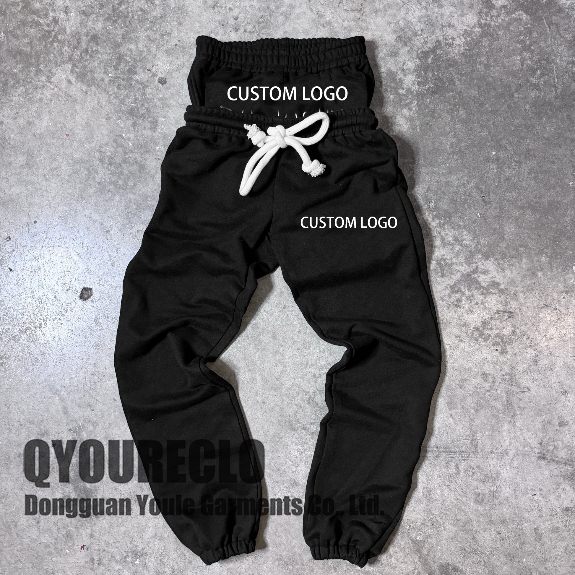 QYOURECLO Custom Pants Heavyweight Loose Cotton Thick Baggy Oversized Flared Double Waist Mens Wide Leg Sweatpants