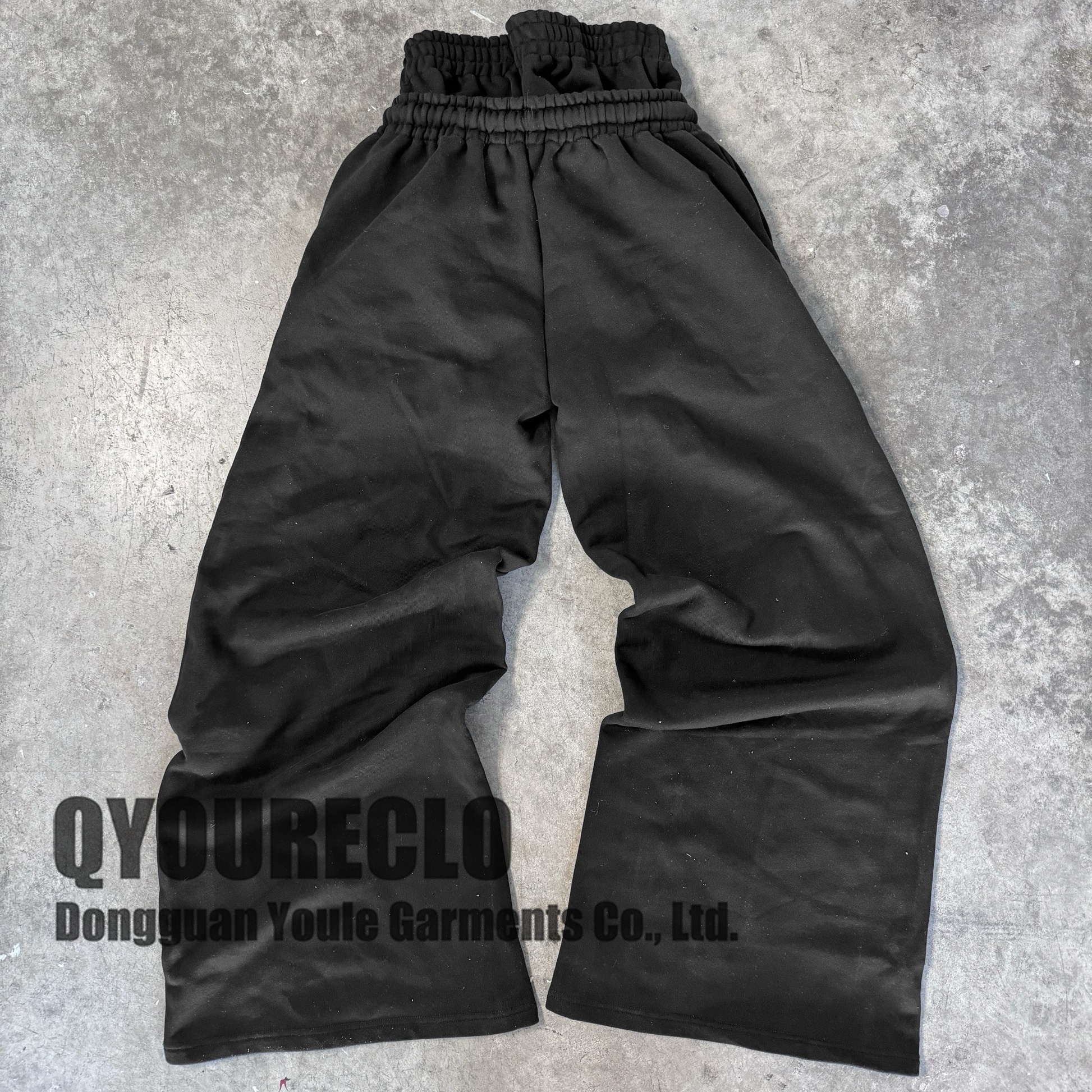 QYOURECLO Custom Pants Heavyweight Loose Cotton Thick Baggy Oversized Flared Double Waist Mens Wide Leg Sweatpants