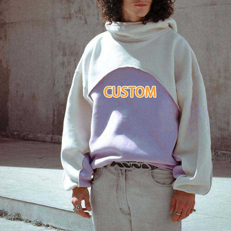 QYOURECLO Custom Logo plain blank boxy cropped ninja style mens multi color two toned embroidery split hoodie with patches