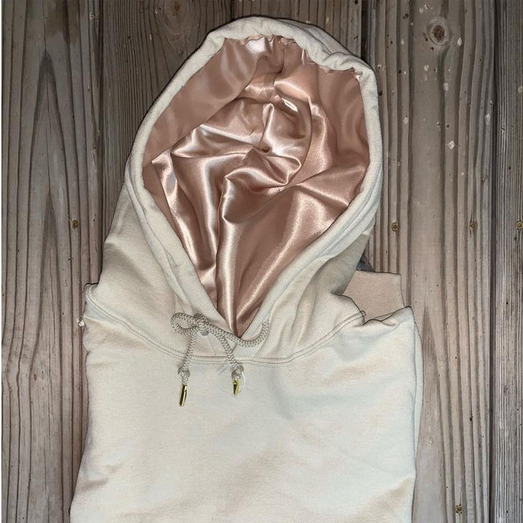 QYOURECLO Custom Logo Oversized Unisex Luxury Silk Plain Men Satin Lined Hoodie With Satin Hood