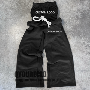 QYOURECLO Custom Pants Heavyweight Loose Cotton Thick Baggy Oversized Flared Double Waist Mens Wide Leg Sweatpants