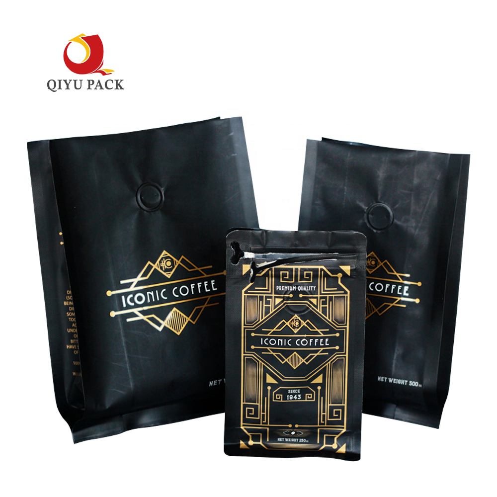 Eight Side Seal Instant Coffee Bags Laminated Material With One-Way Valve Reclosable Roasted Coffee Bags With Valve And Zipper