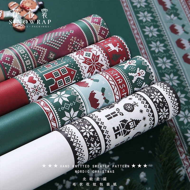 SINOWRAP New arrival Christmas tree snow wrapping paper vintage  retro lovely design flower wrapping paper