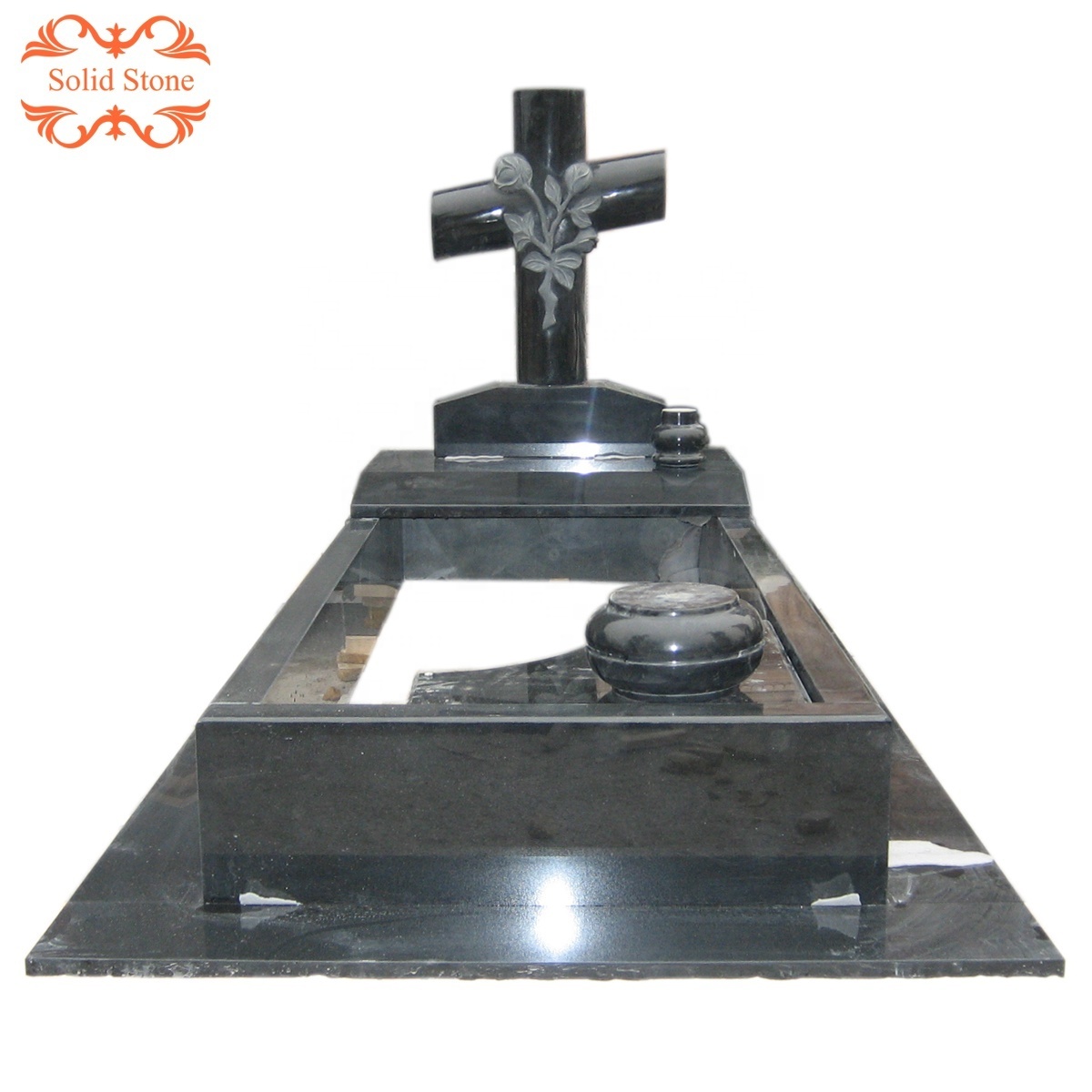 Manufacturer supplies high quality black granite cross headstone