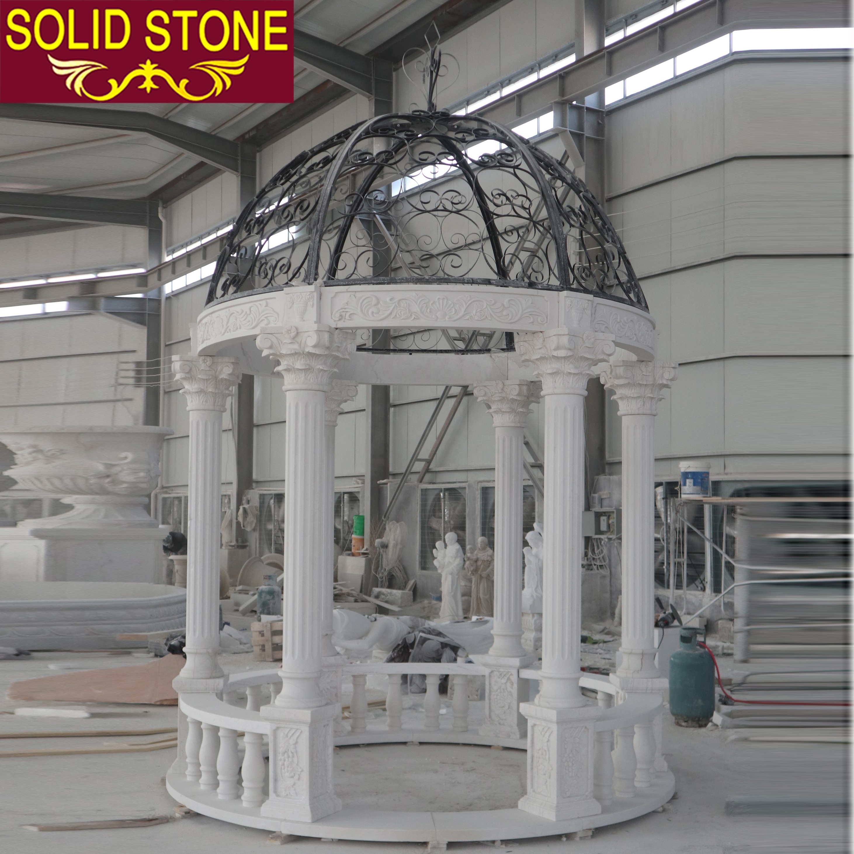 Ready for sell Garden Decorative Beautiful Outdoor Stone Marble Column Gazebo With Six Pillars