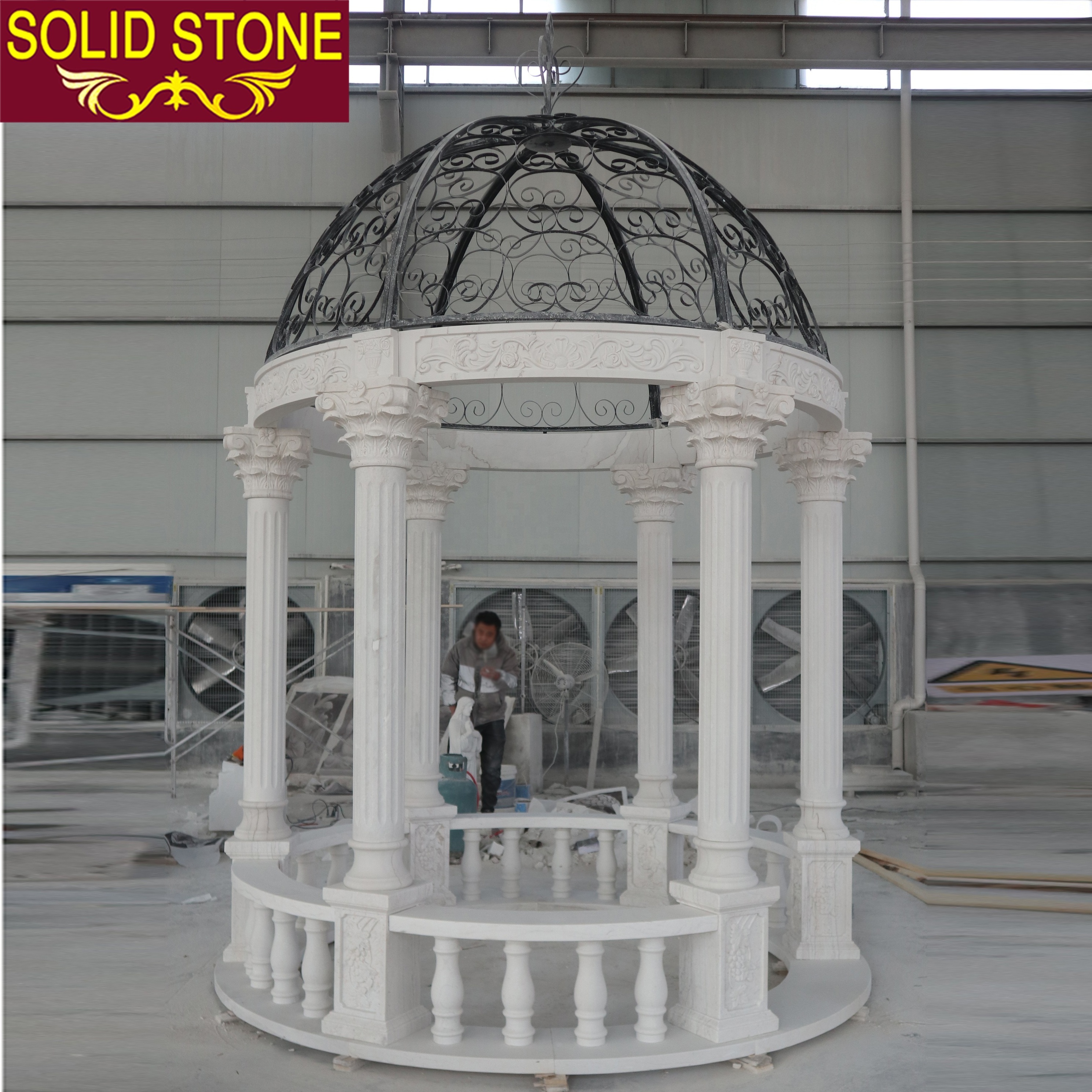 Ready for sell Garden Decorative Beautiful Outdoor Stone Marble Column Gazebo With Six Pillars