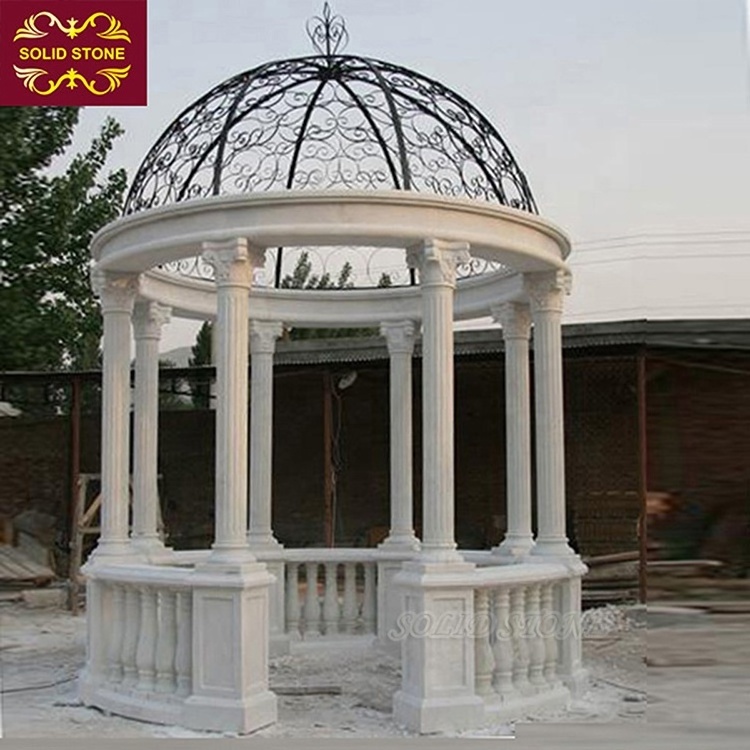 Factory direct sale various hand carved natural stone gazebo with metal roof