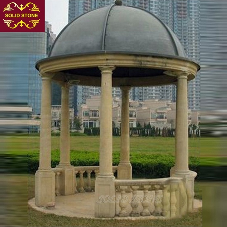 Factory direct sale various hand carved natural stone gazebo with metal roof