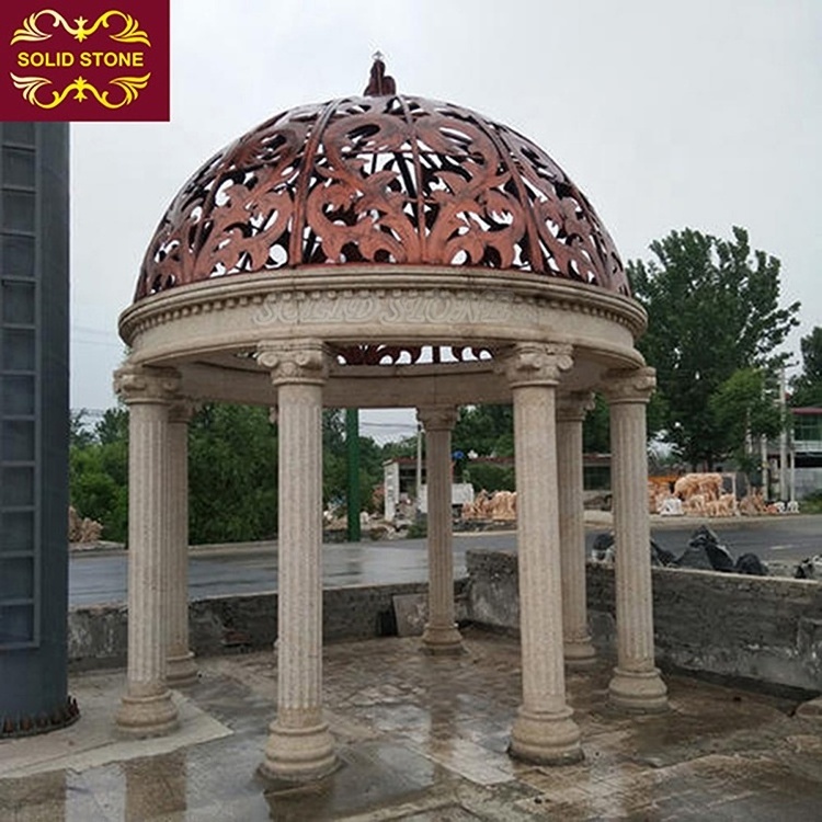 Factory direct sale various hand carved natural stone gazebo with metal roof