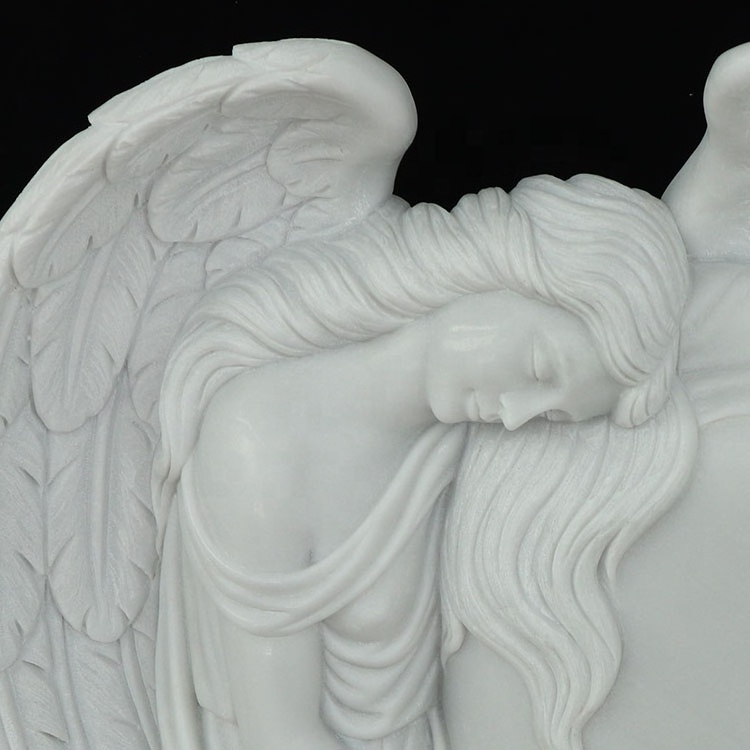 Low price wholesale unique beautiful Hand carving exquisite natural white marble outdoors heart shaped angel monument