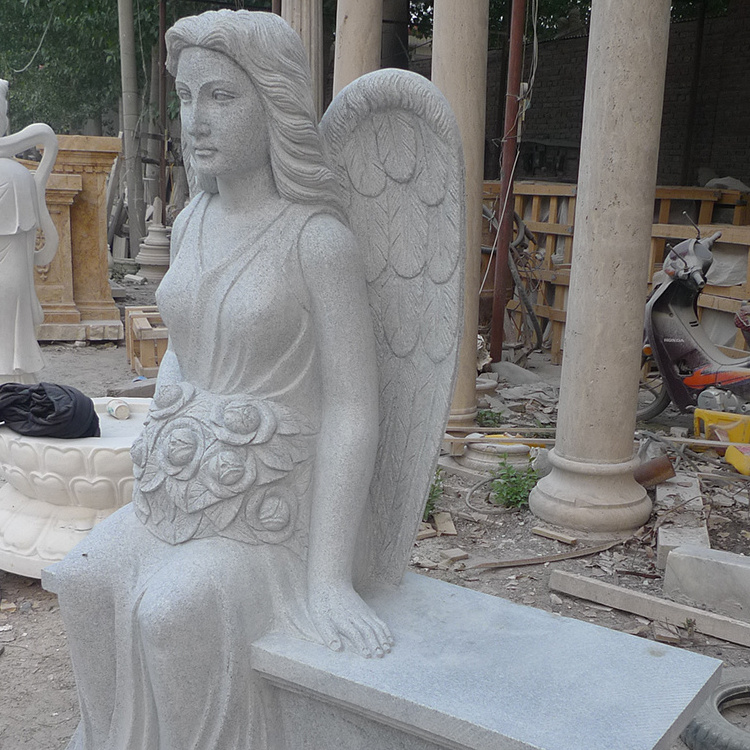 Manufacturer customized natural gray granite angel wing memorial stone