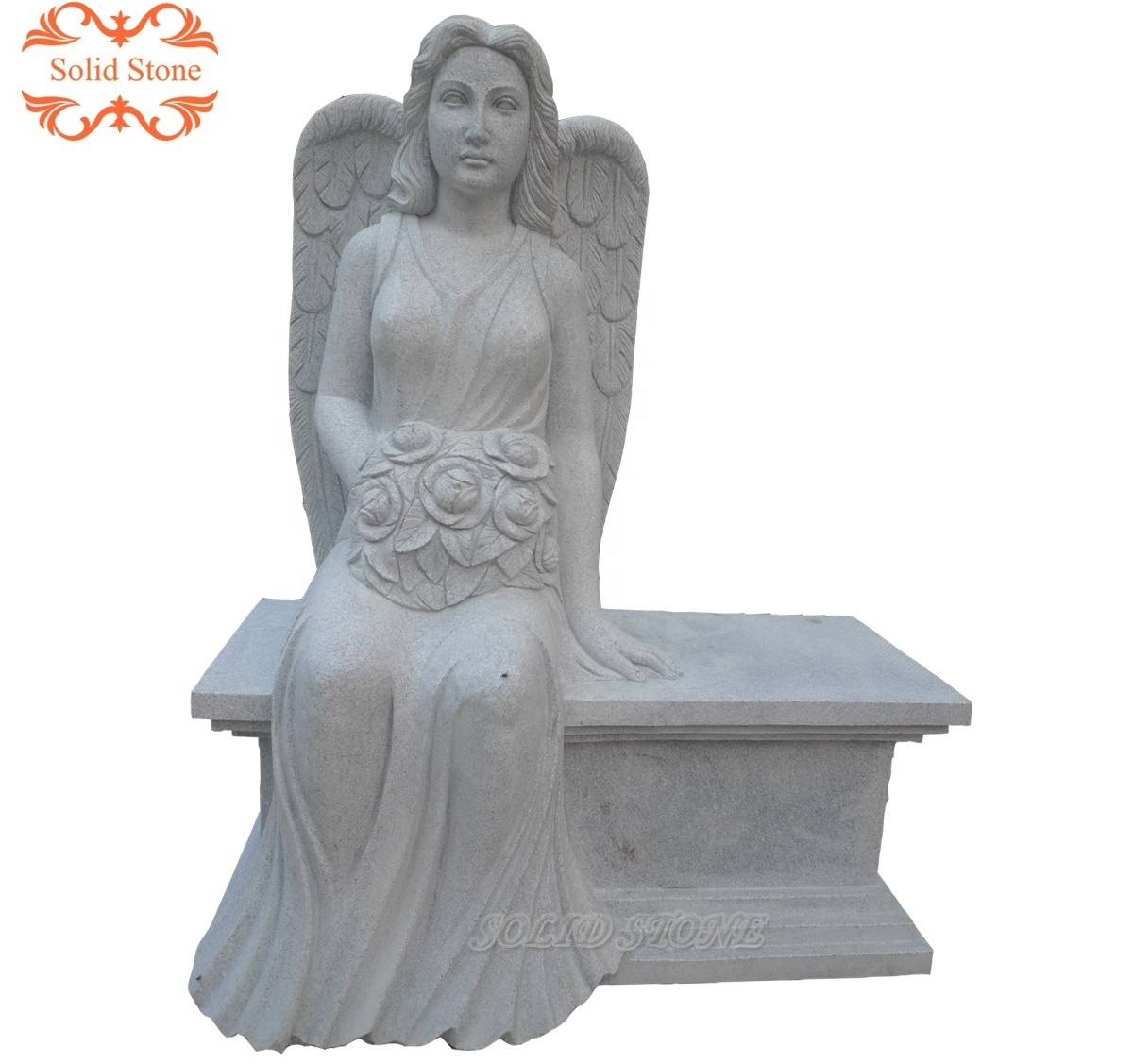 Manufacturer customized natural gray granite angel wing memorial stone