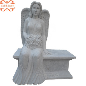 Manufacturer customized natural gray granite angel wing memorial stone