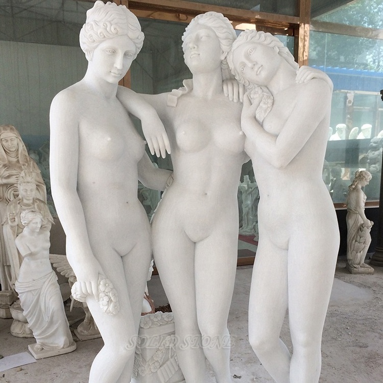 Low price sales Life size hand carved natural exquisite white marble famous the Three Graces nude female statue