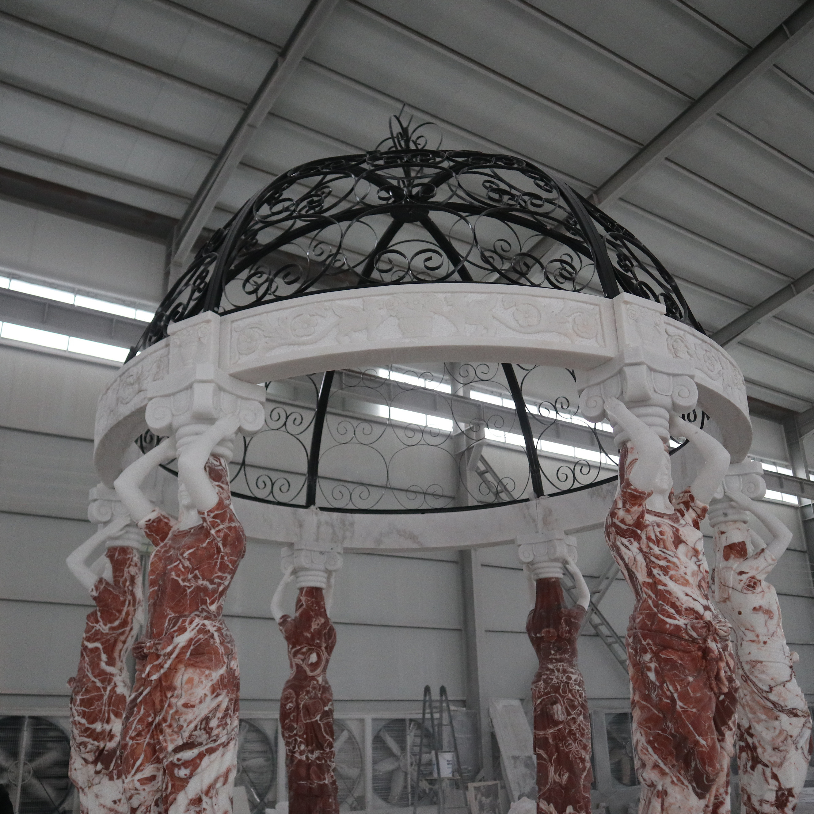 Low price sales Garden decoration Hand carved exquisite natural marble stone gazebo round