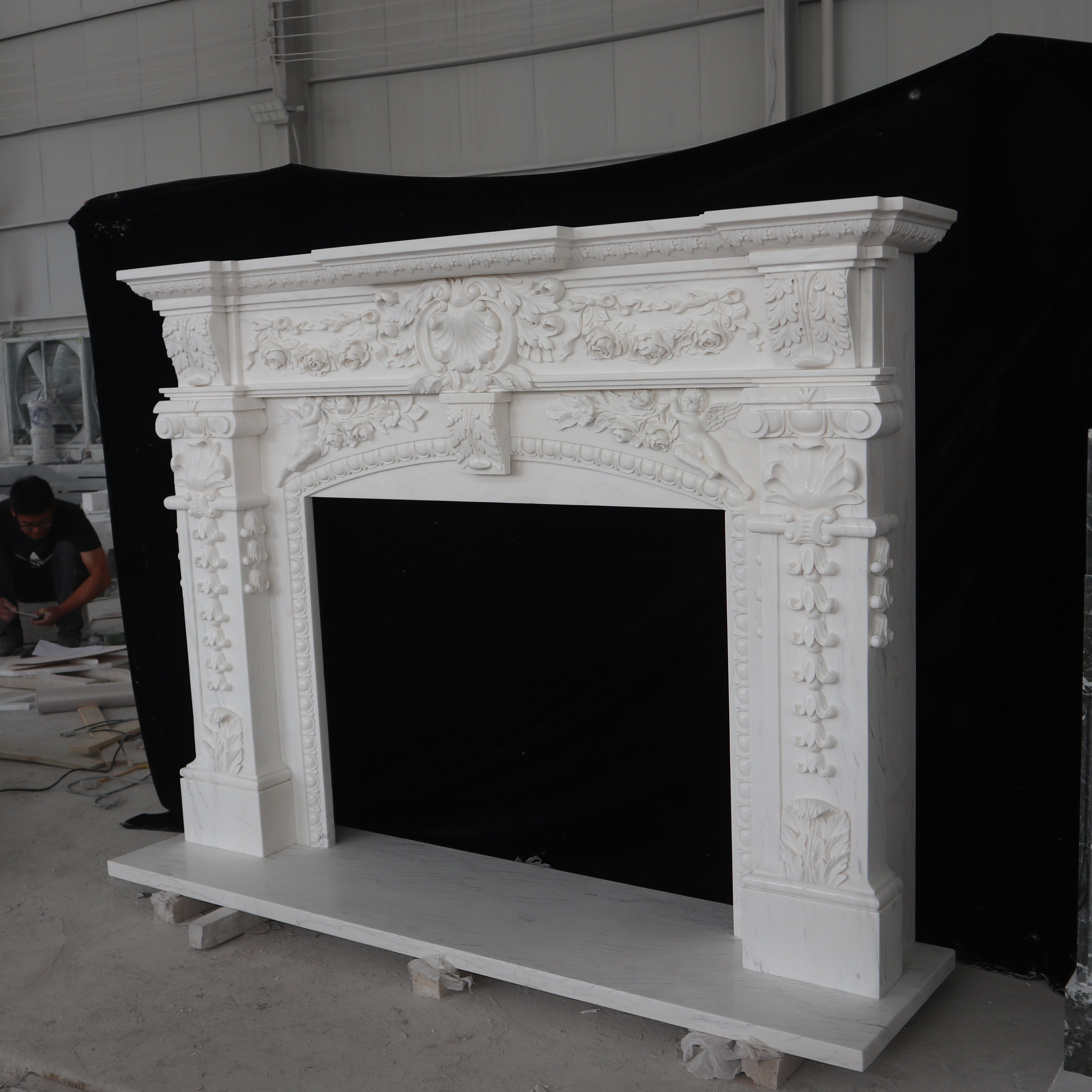 Best New Products high end modern natural Hand carved white marble fireplace mantle