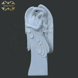 Factory direct sell custom made beautiful natural white marble angel gravestone