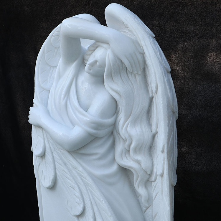 Factory direct sell custom made beautiful natural white marble angel gravestone