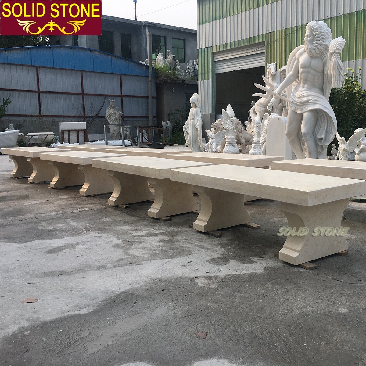 Newly produced Hand carving garden stone bench beautiful park bench high end customized beige marble bench