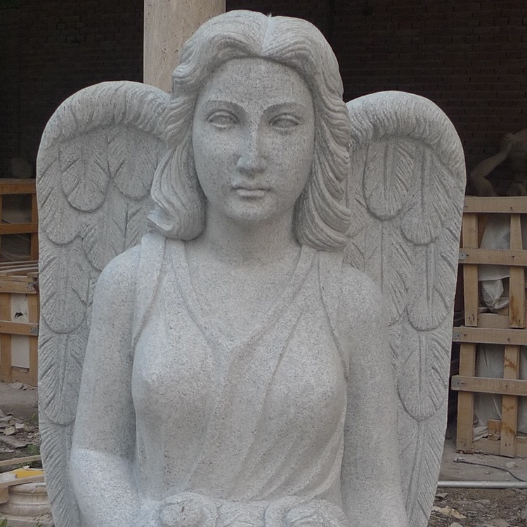 Manufacturer customized natural gray granite angel wing memorial stone