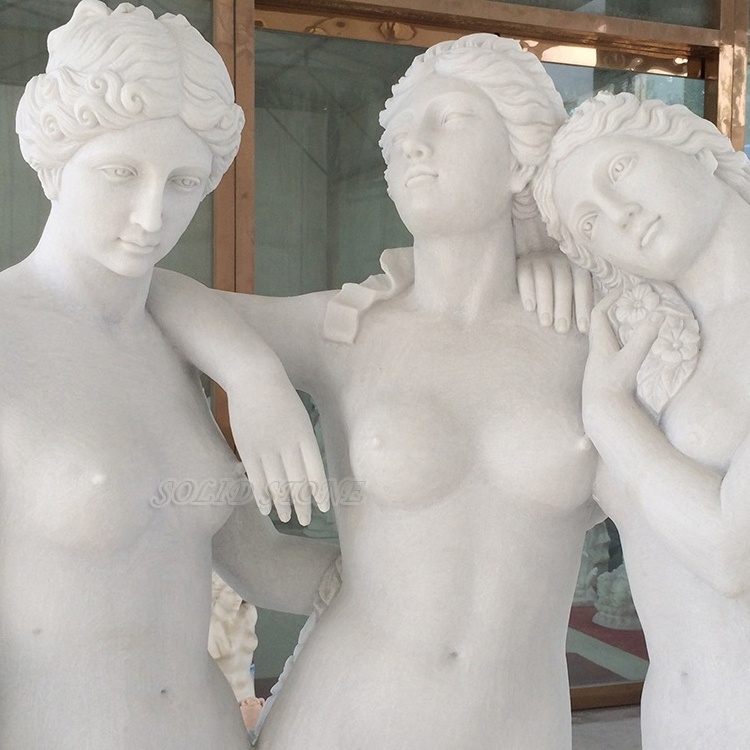 Low price sales Life size hand carved natural exquisite white marble famous the Three Graces nude female statue