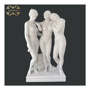 Low price sales Life size hand carved natural exquisite white marble famous the Three Graces nude female statue