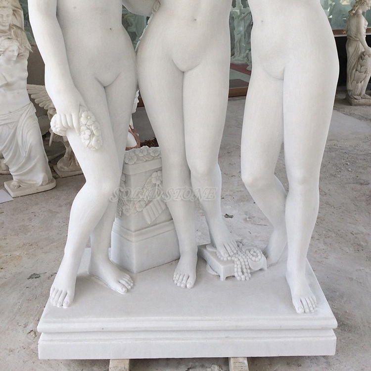 Low price sales Life size hand carved natural exquisite white marble famous the Three Graces nude female statue