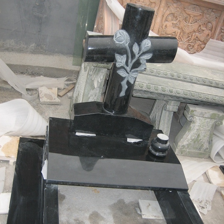 Manufacturer supplies high quality black granite cross headstone