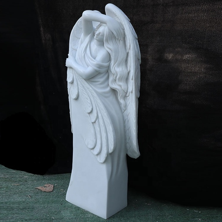 Factory direct sell custom made beautiful natural white marble angel gravestone