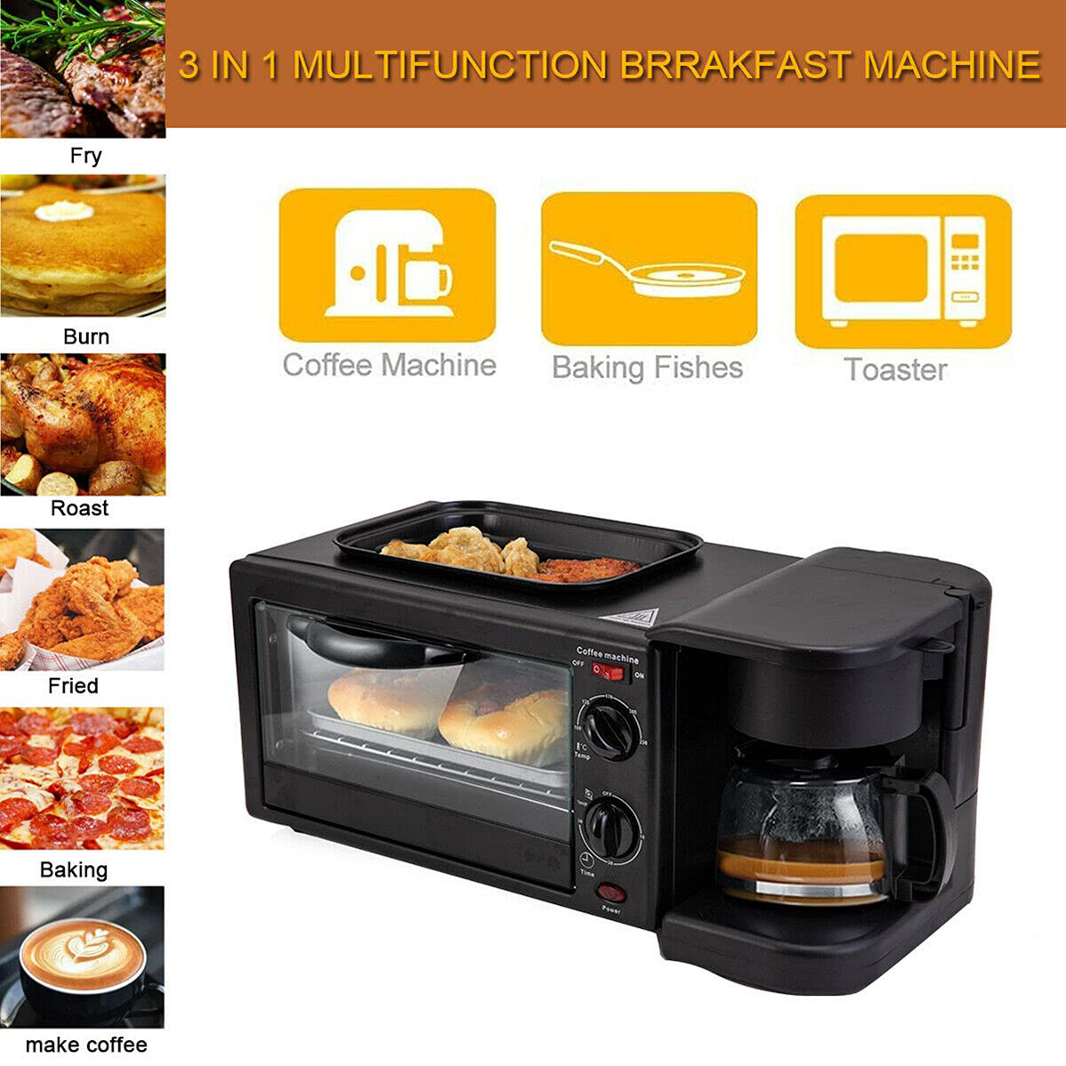 Electric 3 In 1 Household Breakfast Machine Mini B Convection Microwave Oven 2023 3 In 1 Breakfast Maker Machine With Bacon Cook