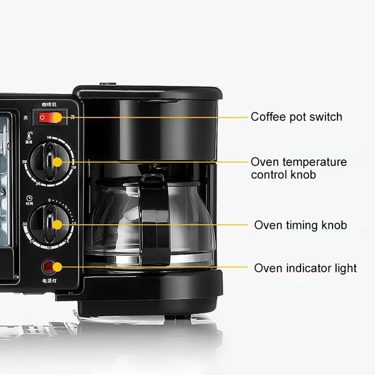 Breakfast Cereal Food Machine Drawer Microwave Oven Teal 3-In-1 Toaster Oven, Coffee Pot And Hot Plate