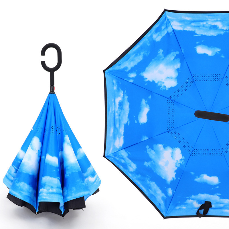 Red umbrella wholesale large size free hand sun and rain inverted double umbrella with custom logo