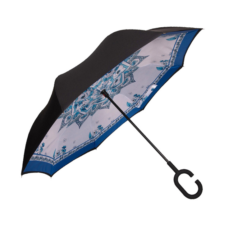 Manufacturers customisable Uv Protection C Handle Windproof Reverse Inverted Umbrella