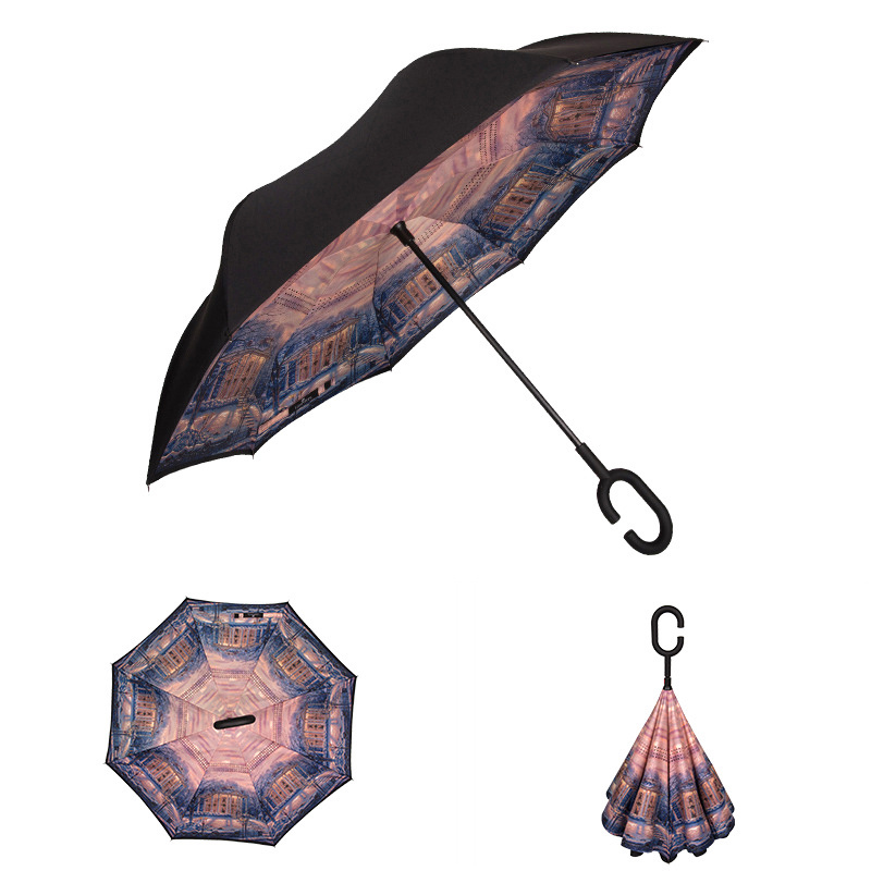 Manufacturers customisable Uv Protection C Handle Windproof Reverse Inverted Umbrella