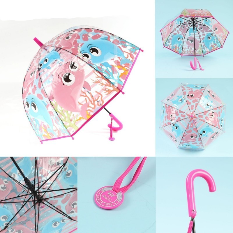 Factory wholesale straight pole rainbow pattern children's umbrella POE transparent mushroom umbrella