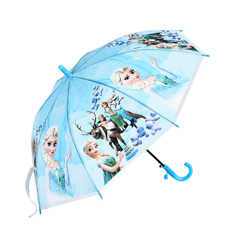 19 Inch Snow princess Kid Cartoon Princess Print Clear Transparent Visual Window Straight Children Kids Rain Umbrella For Kids