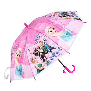 19 Inch Snow princess Kid Cartoon Princess Print Clear Transparent Visual Window Straight Children Kids Rain Umbrella For Kids