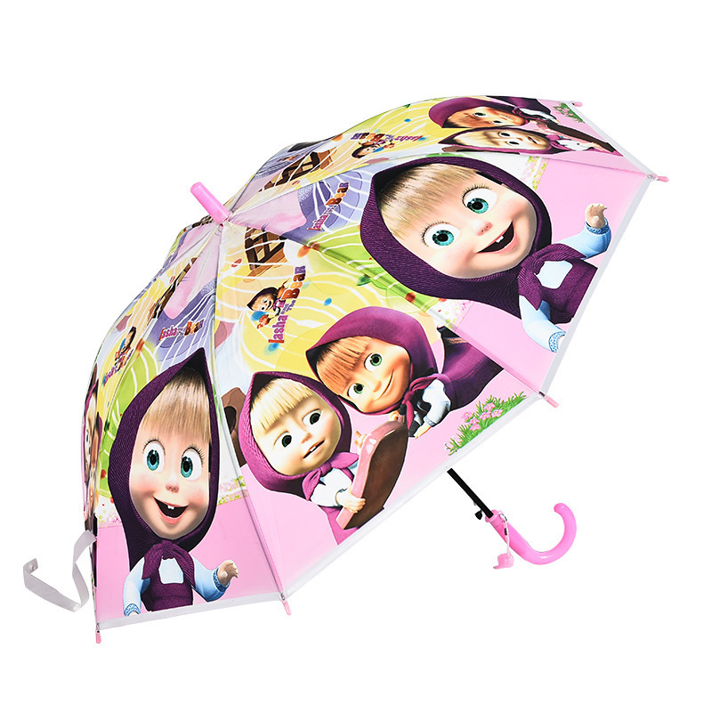 Promotional POE Children Umbrella Kids Cartoon Straight Rain Umbrella Automatic For Boys and girls Curve Handle With Whistle