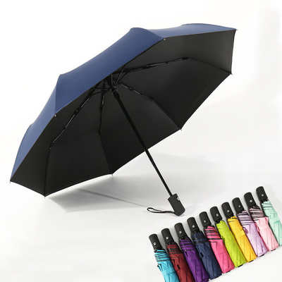 Uv Protection 8k 3 fold umbrella automatic pure color black glue inside solar umbrella