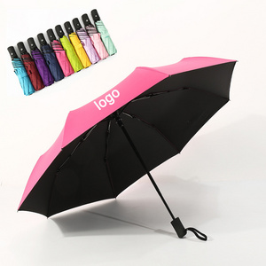 Promotional Full Automatic open close 3 Folding Polyester Pongee Travel windproof umbrella With Logo Print colorful Umbrellas