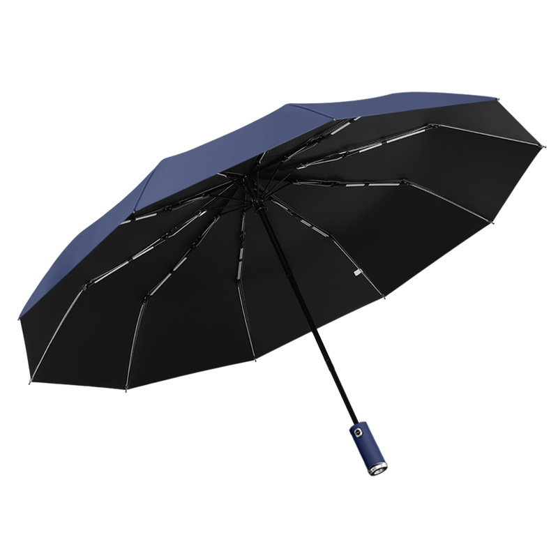 Adjustable flashlight Angle safty umbrella three fold easy to carry compact portable tiny umbrella automatic solar umbrella