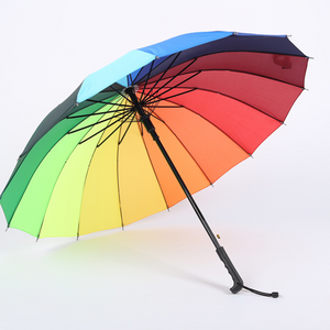 Custom Cheap Rainbow Umbrella Plastic Handle Straight Umbrella Curved Handle Rain Umbrella