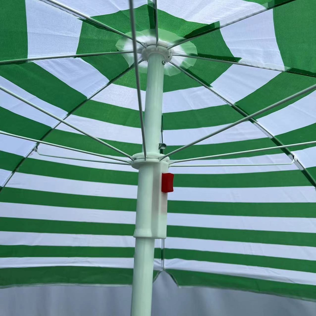 Factory direct sales inventory 1.6m green and white stripe shade beach umbrella outdoor garden sun umbrella with logo printing