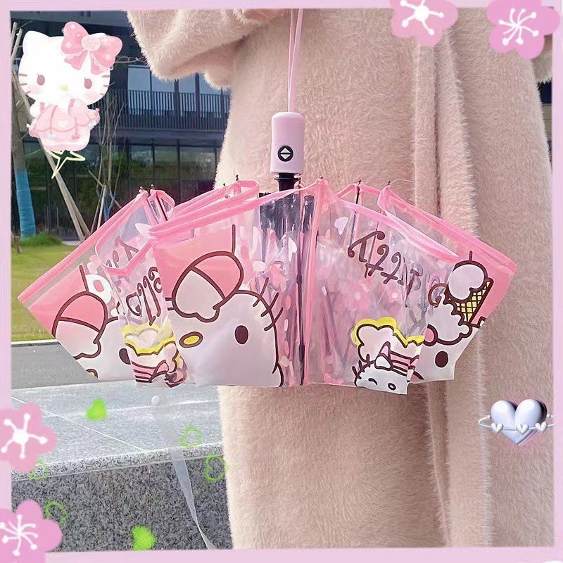 Spot wholesale telephone pink cat transparent umbrella three fold bear umbrella automatic