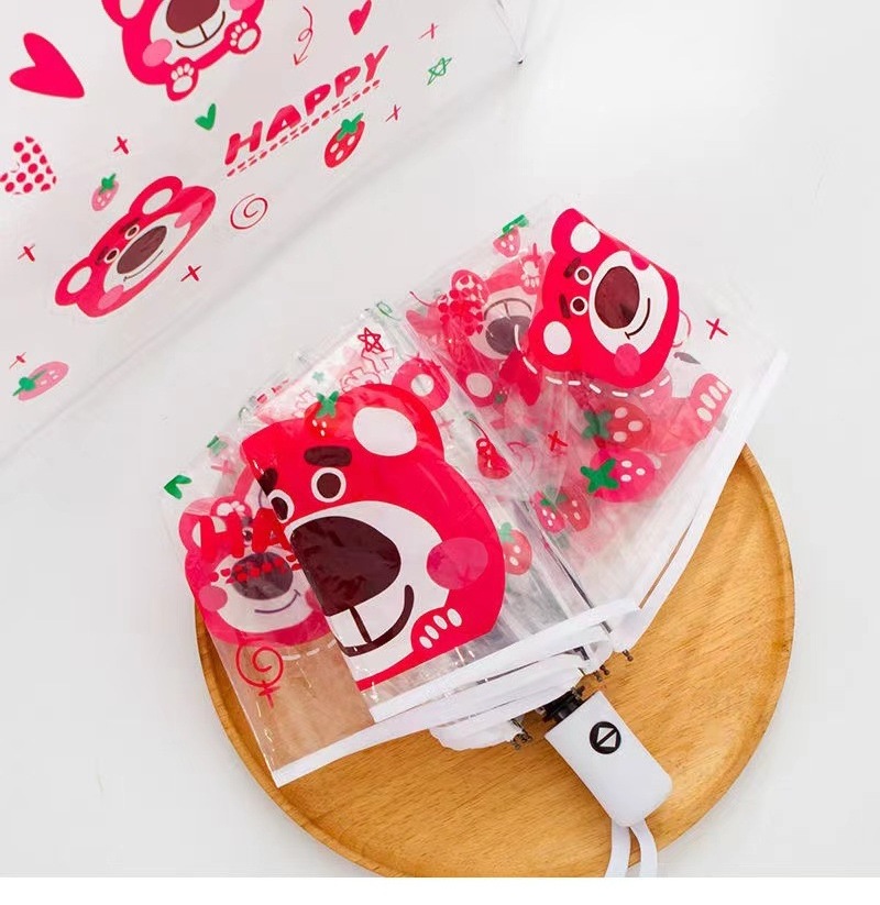 Spot wholesale telephone pink cat transparent umbrella three fold bear umbrella automatic