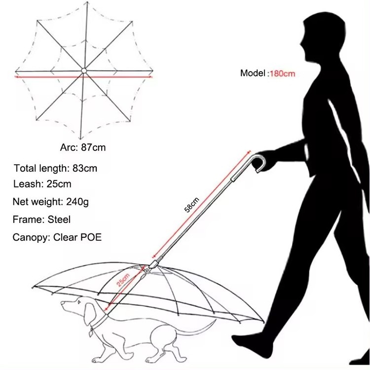 2024 Newly Waterproof Transparent Plastic Pet Umbrella For Dog Pet With Leash