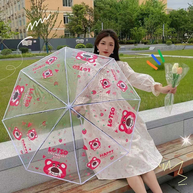 Umbrella Promotion Custom Logo Clear Transparent Plastic Open POE Cheap Rain Umbrella