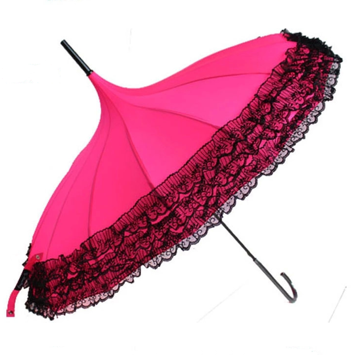 wholesale fashion design princess lace umbrella for wedding, beautiful umbrella for ladies, white color straight umbrella